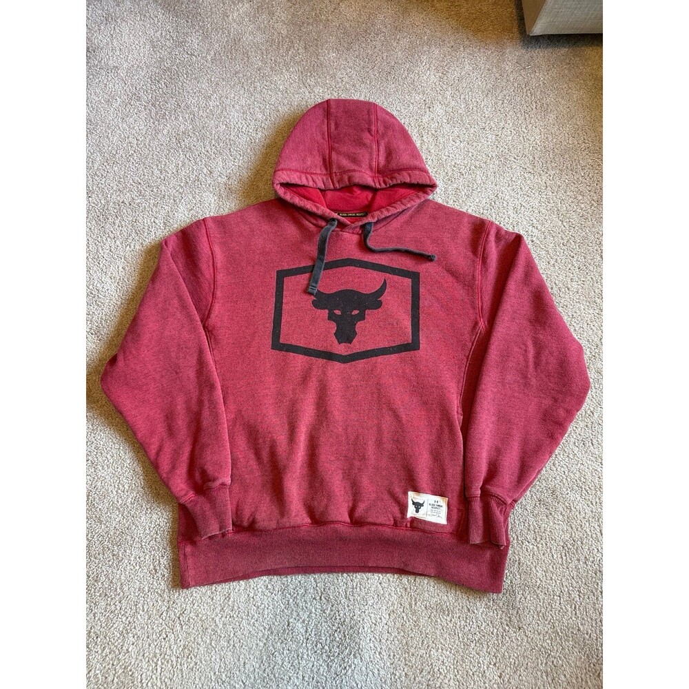 The Rock Under Armour Men’s Red Heavyweight Hoodie Size Large